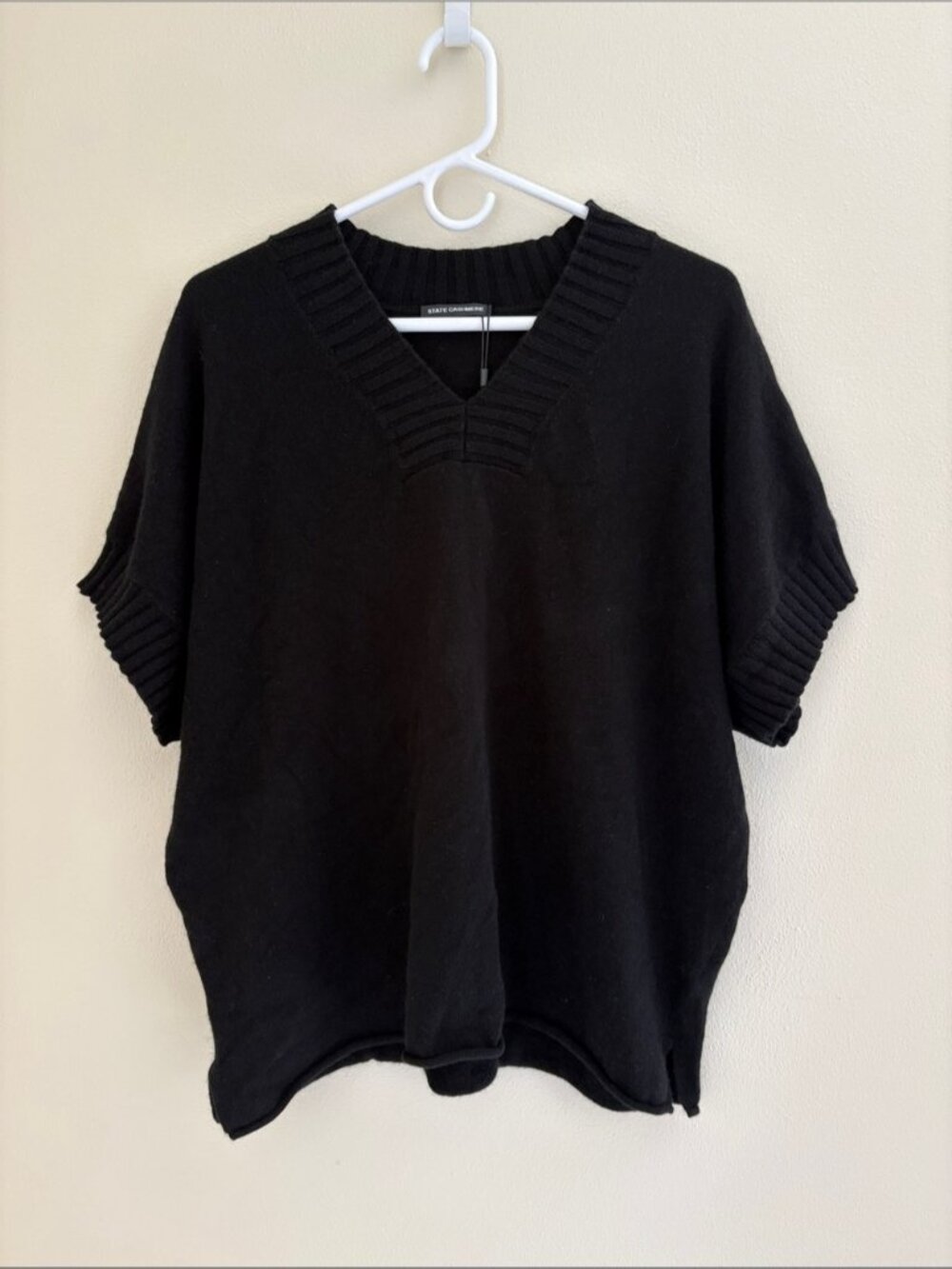 State Cashmere V-Neck Oversized Short Sleeve Sweater